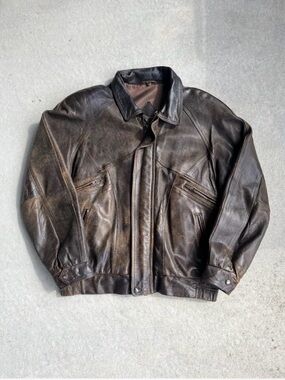 Men's Brown Leather Military-Style Field Jacket